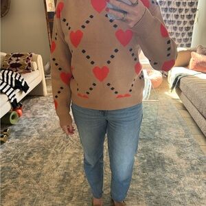 Heart Patterned Tan Sweater